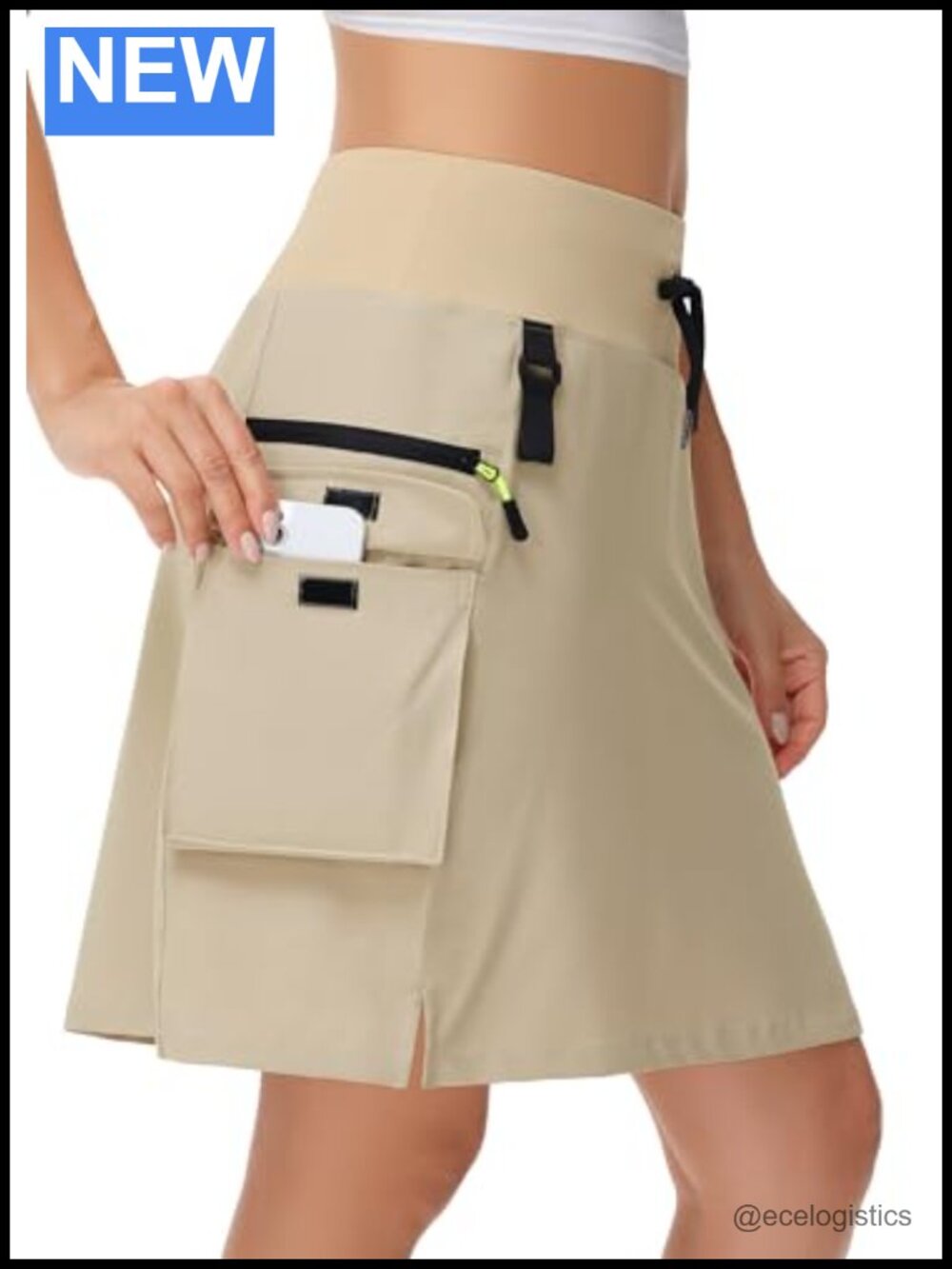 Women's Hiking Cargo Skort with Zipper Pockets Knee Length